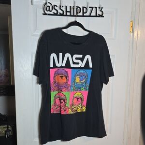 HYPER SPACE XL Black and Neon Pink NASA Pop Art Short Sleeve Tee 90s Vintage